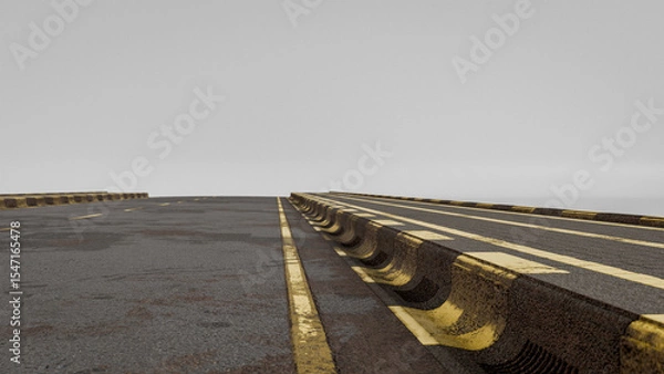 Fototapeta Realistic 6x6 meter modular urban street with asphalt road, yellow markings, sidewalks, curbs, and pedestrian paths—ideal for city planning, games, or 3D visualization. Premium photo 3d render.