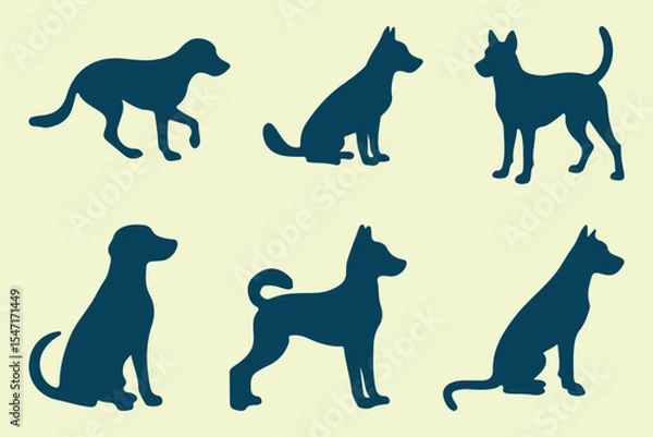 Obraz Dog silhouettes. Labrador Retriever silhouette. isolated black silhouette of a dog collection. Different breeds vector silhouette. vector illustration