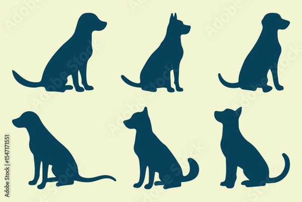 Obraz Dog silhouettes. Labrador Retriever silhouette. isolated black silhouette of a dog collection. Different breeds vector silhouette. vector illustration