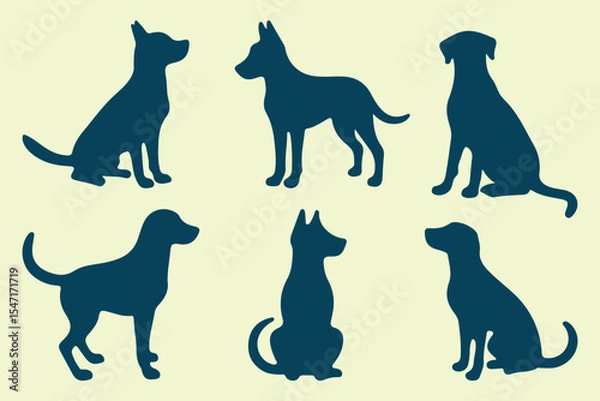 Obraz Dog silhouettes. Labrador Retriever silhouette. isolated black silhouette of a dog collection. Different breeds vector silhouette. vector illustration