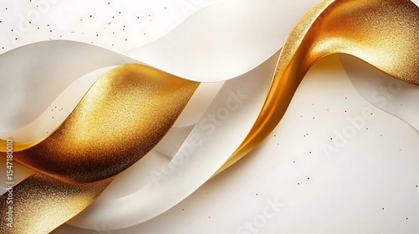 Fototapeta Elegant white and gold ribbon abstract design background for celebratory events and high end branding