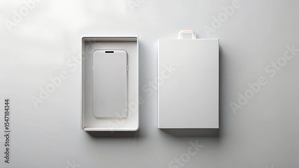 Fototapeta Minimalist Phone Packaging Mockup Clean White Box and Device Presentation