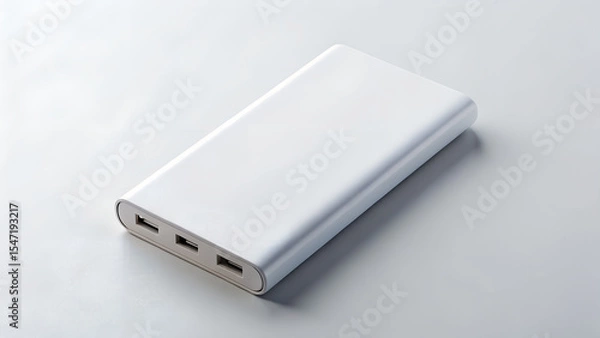 Obraz White power bank on a white background for charging electronic devices