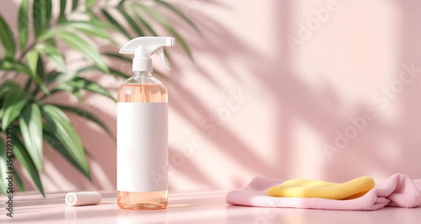 Obraz Elegant Cleaning Product Still Life with Pink and Green Accents