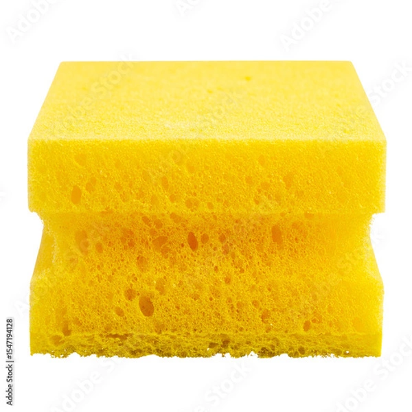 Obraz Bright yellow cleaning sponge with textured surface, isolated on transparent background PNG