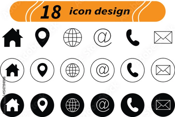 Obraz Set of glossy yellow vector web icons and buttons with symbols and signs for internet business design