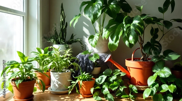 Obraz Indoor Garden Oasis A Collection of Potted Plants Bathed in Sunlight