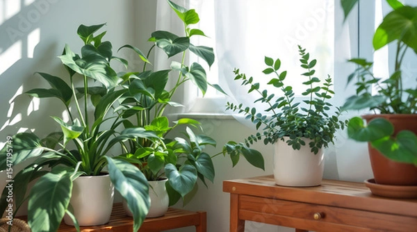 Obraz Indoor plants in pots near a bright window home decor and design