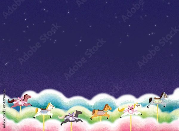 Obraz 밤하늘 색동구름을 달리는 목마