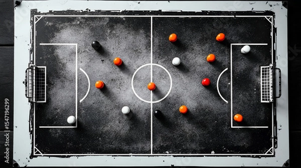 Fototapeta Soccer Formation Strategy Board with Colored Markers on a Textured Surface