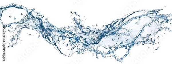 Fototapeta 白背景に抽象的な青い波と水しぶきの3dイラスト