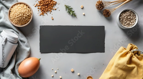 Obraz Natural Food Ingredients Flat Lay with Dark Copy Space in Center