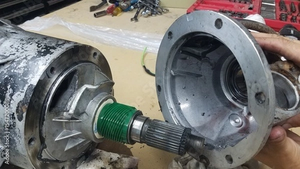 Fototapeta Gears, Mechanic Work, Installing a Slip Yoke Eliminator on a 4x4 Vehicle