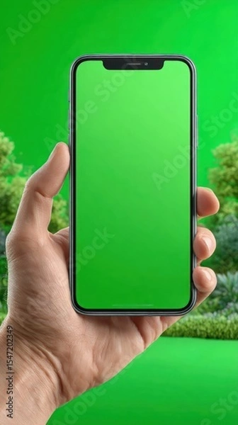 Obraz Hand holding a phone with a green screen