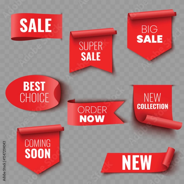 Fototapeta Set of Red Sale and Promotion Ribbons and Banners .Vector