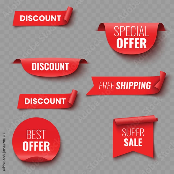 Fototapeta Set of Red Sale and Promotion Ribbons and Banners .Vector