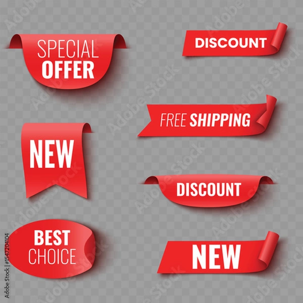 Obraz Set of Red Sale and Promotion Ribbons and Banners .Vector