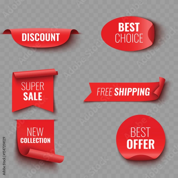 Obraz Set of Red Sale and Promotion Ribbons and Banners .Vector