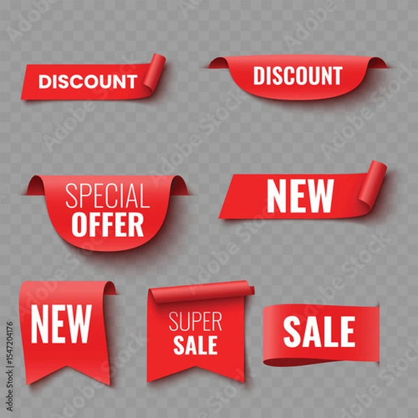 Fototapeta Set of Red Sale and Promotion Ribbons and Banners .Vector