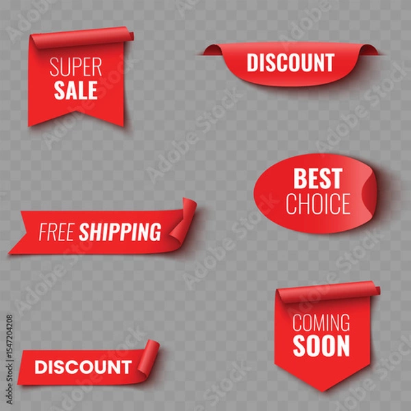 Obraz Set of Red Sale and Promotion Ribbons and Banners .Vector