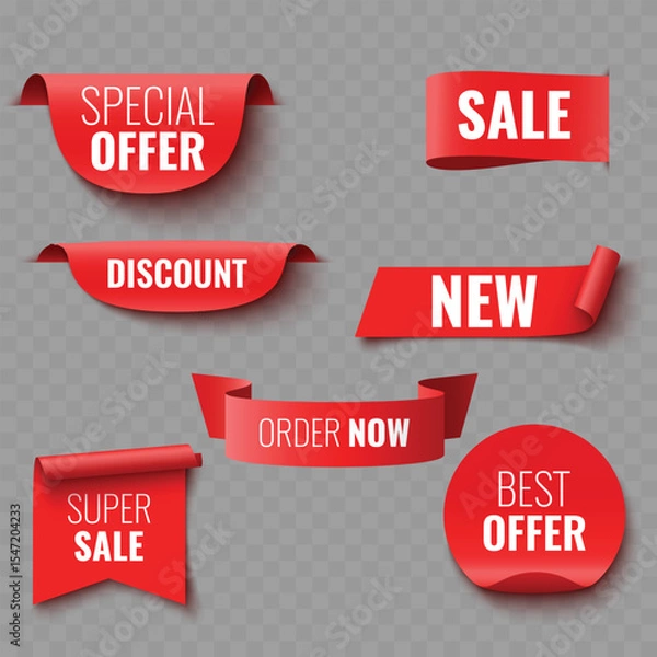Obraz Set of Red Sale and Promotion Ribbons and Banners .Vector