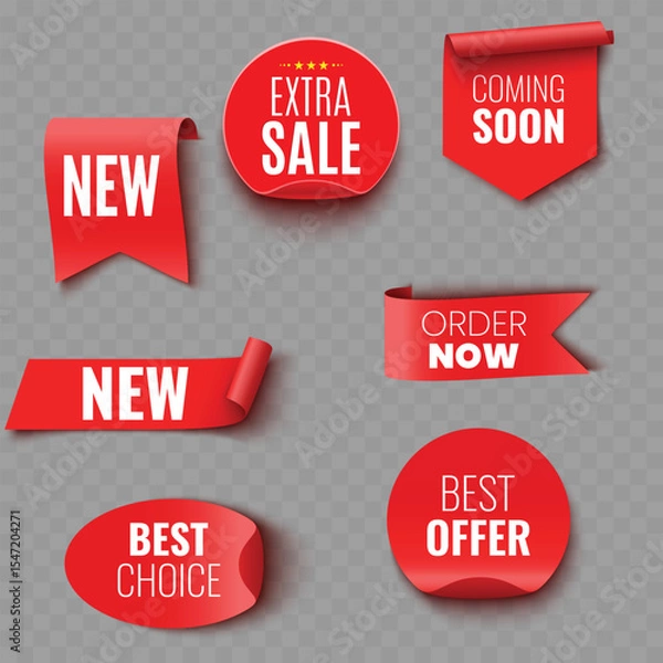 Obraz Set of Red Sale and Promotion Ribbons and Banners .Vector