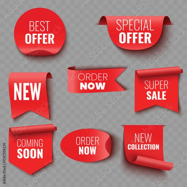Fototapeta Set of Red Sale and Promotion Ribbons and Banners .Vector