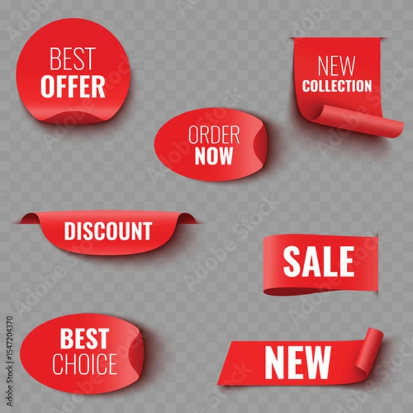 Fototapeta Set of Red Sale and Promotion Ribbons and Banners .Vector