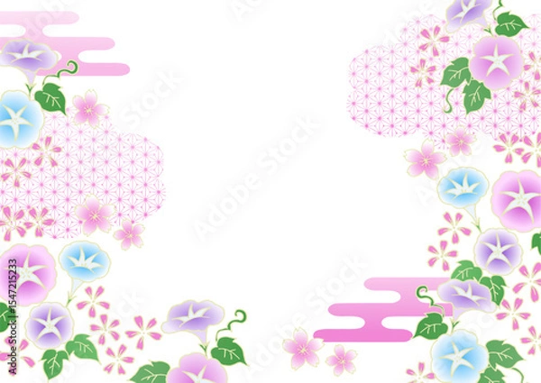 Obraz Japanese pattern morning glory vector background material transparent background Japanese summer purple 和柄 朝顔の背景ベクター素材 日本の夏 ピンク 透過背景