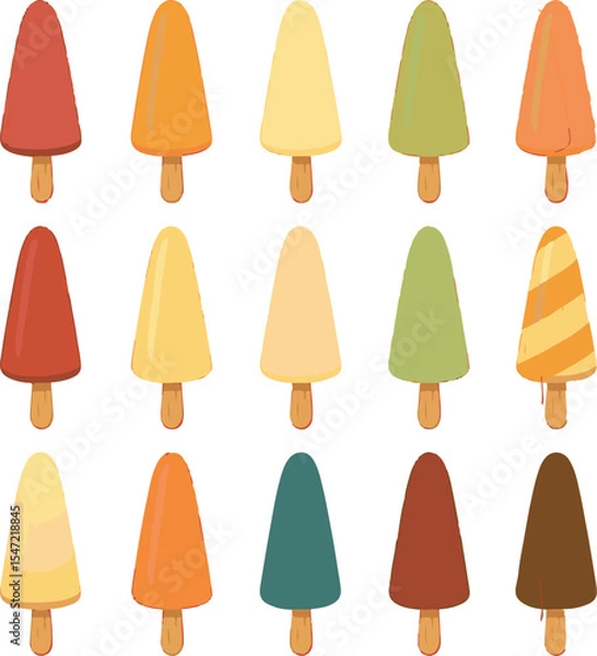 Fototapeta A cute set of 20 Multani Malai kulfi illustrations in vibrant colors and rustic texture, perfect for food packaging, branding, summer events, and children’s books.