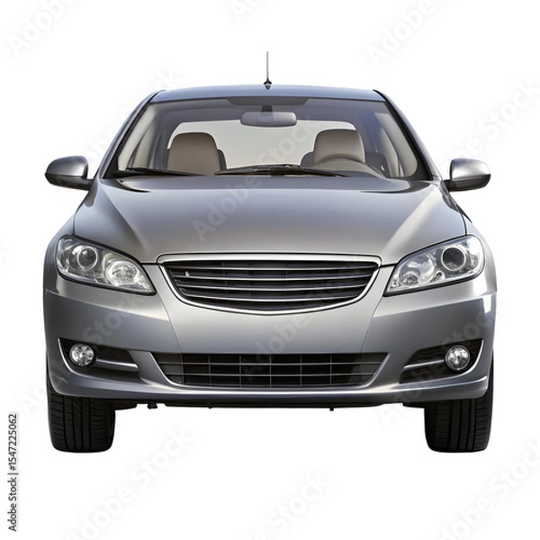 Fototapeta Gray Car Front View Isolated on Pure White Background

