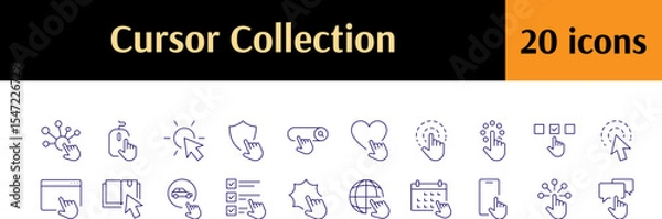 Fototapeta Computer and Monitor Thin Line Icon Set. Cursor, Pointer Outline Signs for Graphic and Web Design, Apps, Adverts, Various Cards