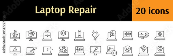 Fototapeta Broken Device Thin Line Icon Set. Laptop Repair Outline Signs for Graphic and Web Design, Apps, Adverts, Various Cards