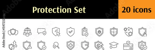 Fototapeta Insurance and Protection Related Outline Image Set. Contains Icons of Shield with People, Virus, Cross, Business, Education for Graphic Design, Web Sites, Cards, Books, Articles