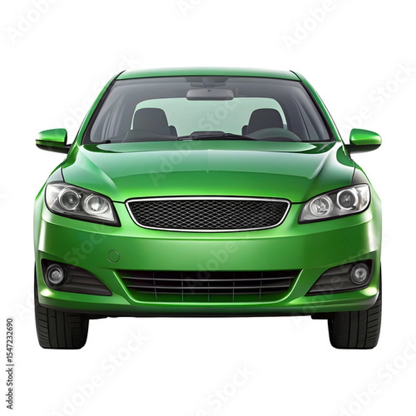 Fototapeta Green Car Front View Isolated on Pure White Background

