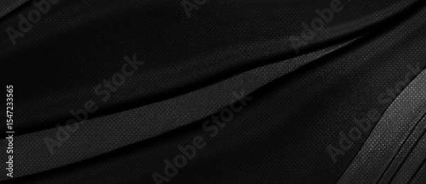 Fototapeta Smooth black abstract illustration with flowing shapes and fine dotted texture pattern.