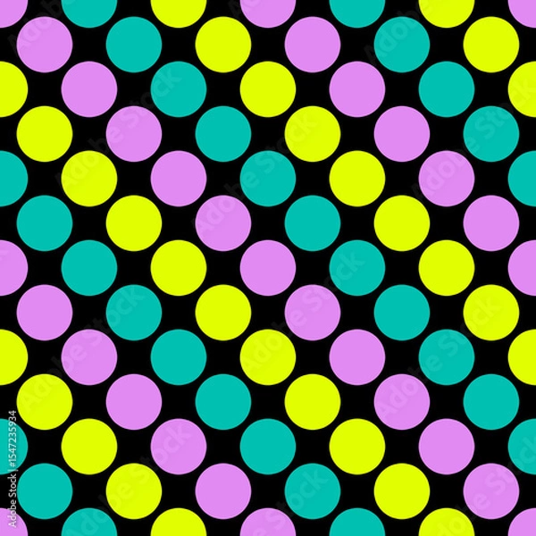 Obraz Multicolored pattern retro Sixties Polka Dots Grey Black 