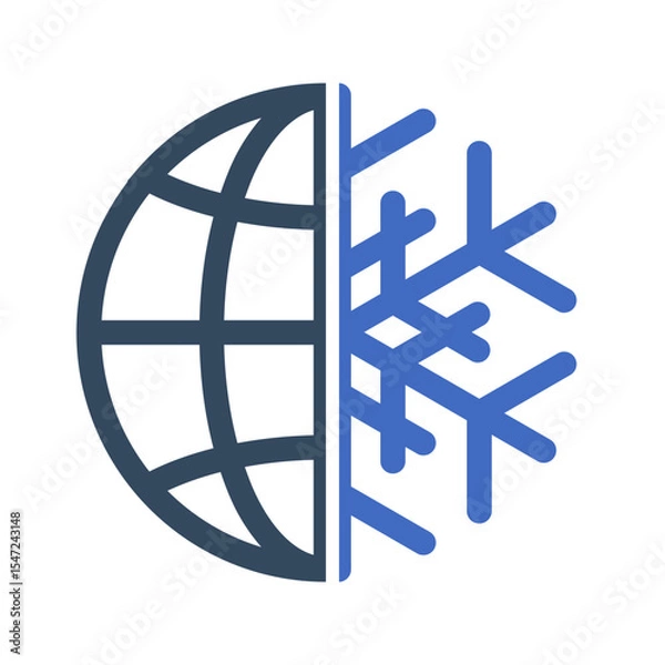 Obraz globe icon with snowflake symbol, air conditioning symbol, cold weather sign, new ice age pictogram