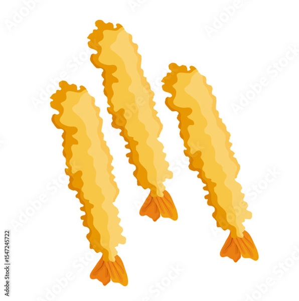 Obraz Three Pieces of Fried Shrimp Tempura Illustration Isolated on White Background