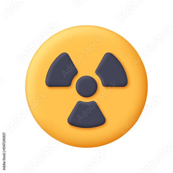 Obraz Black radioactive hazard symbol in black on a yellow round button. Danger, nuclear energy, radiation, or environmental warnings concept. 3d vector icon. Cartoon minimal style.