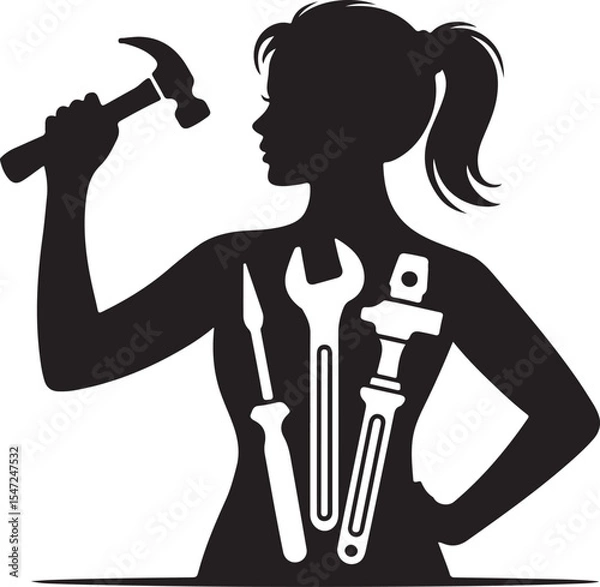 Obraz Woman with tool set vector illustration