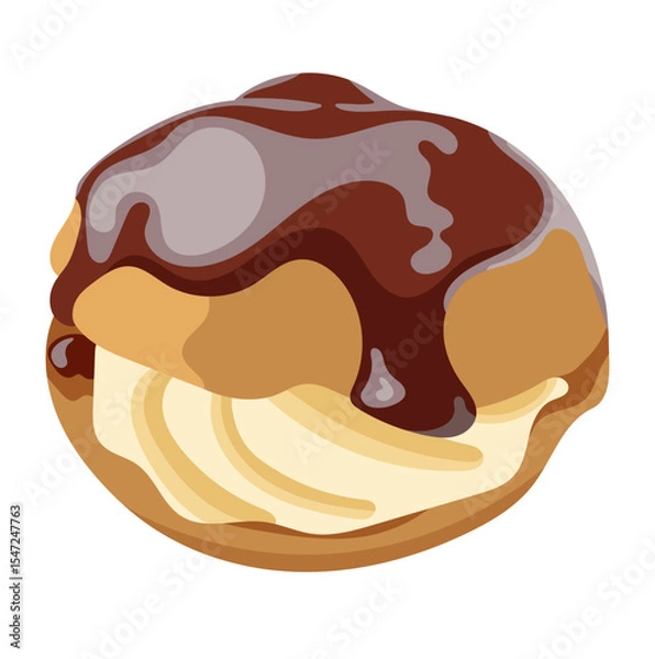 Obraz Cream Puff with Melted Chocolate Illustration Isolated on White Background
