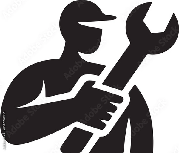 Obraz Worker with wrench vector illustration