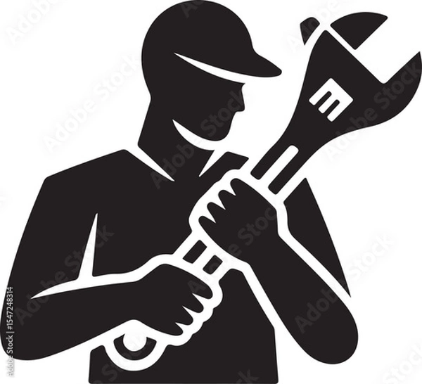 Obraz Worker with wrench vector illustration