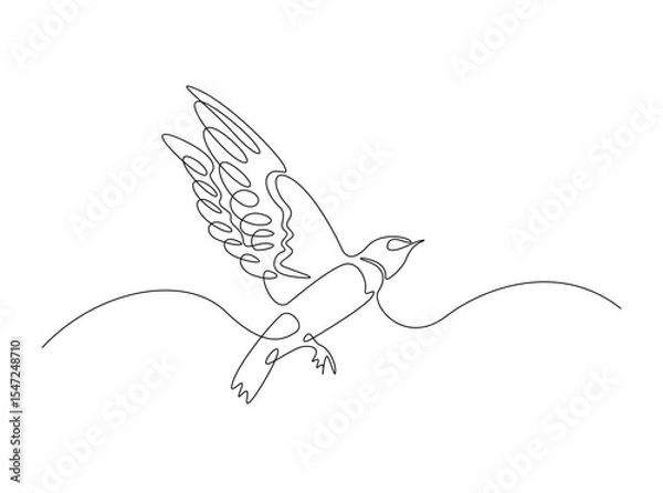 Fototapeta Swallow bird fly in single outline illustration. Continuous line art drawing of swallow bird. Editable stroke.