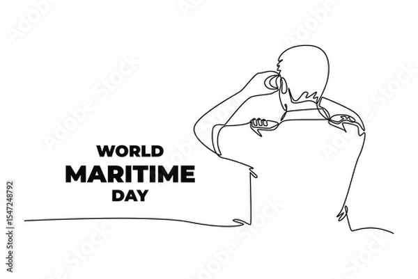Fototapeta World maritime day concept. Single line draw design. Vector graphic illustration