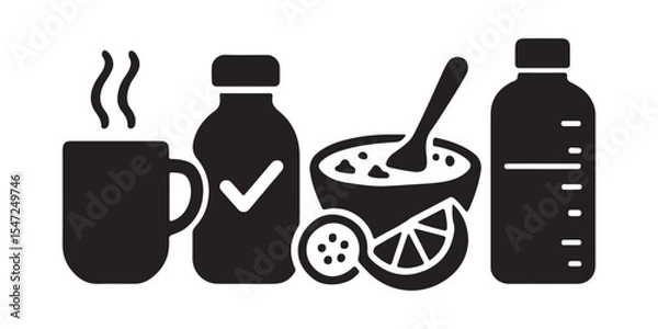 Fototapeta Food and Drink Icon Set with Beverages and Kitchen Items