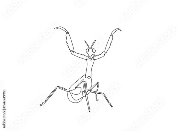 Fototapeta Wild Praying mantis in single outline illustration. Continuous line art drawing of mantis. Editable stroke.