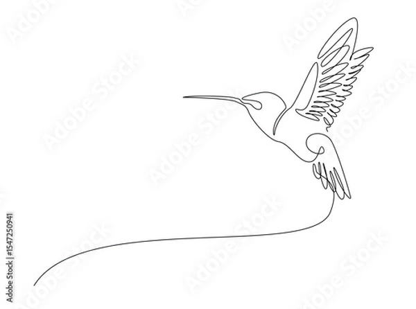 Fototapeta flying colibri or hummingbird in single outline illustration. Continuous line art drawing of hummingbird bird. Editable stroke.