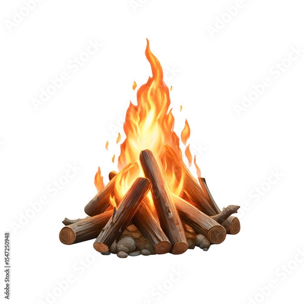 Fototapeta Campfire icon with warm animated glow, symbolizing grounding, connection, and comfort in nature isolated on white background.
